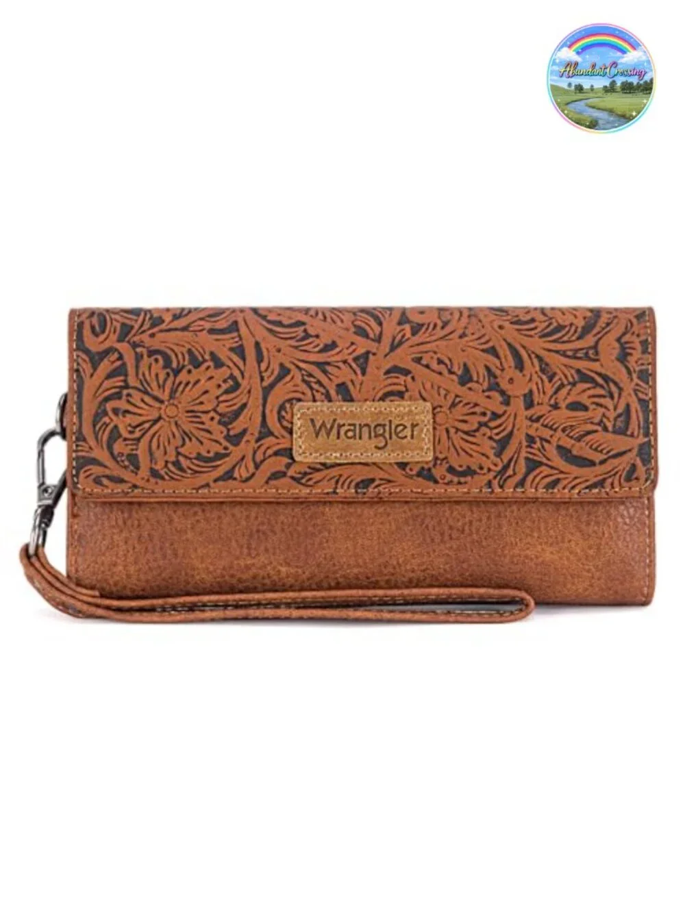 Women's Trifold Wristlet Wallet with Wrist Strap, RFID Blocking, Vegan Leather,